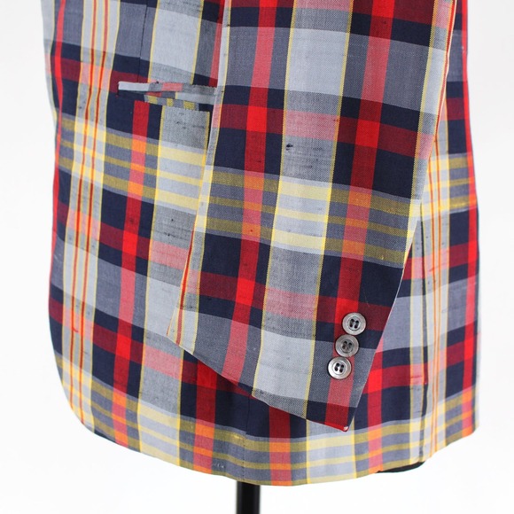 Emilio Pucci Ermenegildo Zegna Red Blue Plaid Blazer 39 Single Breasted Jacket - Picture 4 of 8